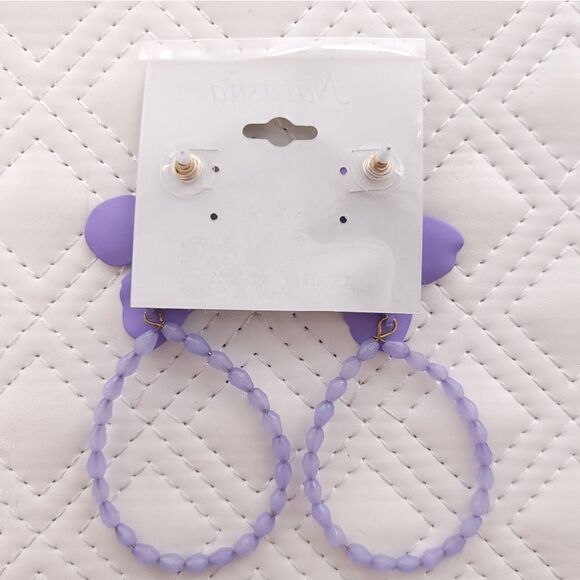 Natasha Purple Floral Hoop Beeds Earrings NWT - Picture 5 of 5